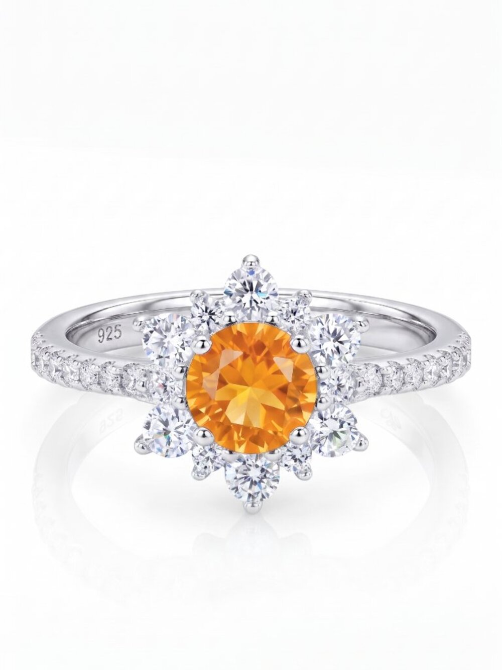 Citrine Snowflake / Flower ring, 925 Sterling Silver